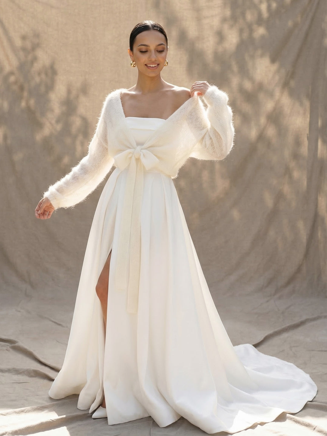 Ivory bridal mohair stole wrap knit mantle for dress wedding cardigan