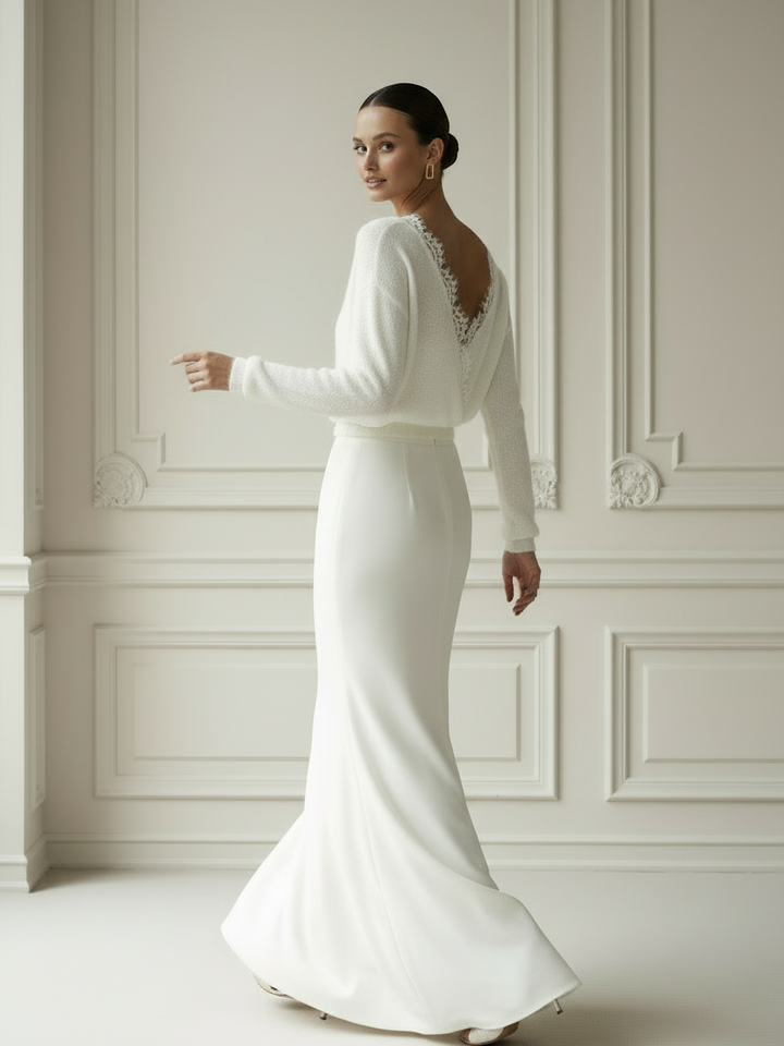 Bridal Knit Top Ivory Mohair Convertible Wedding Cover Up Lace Open Back Layer