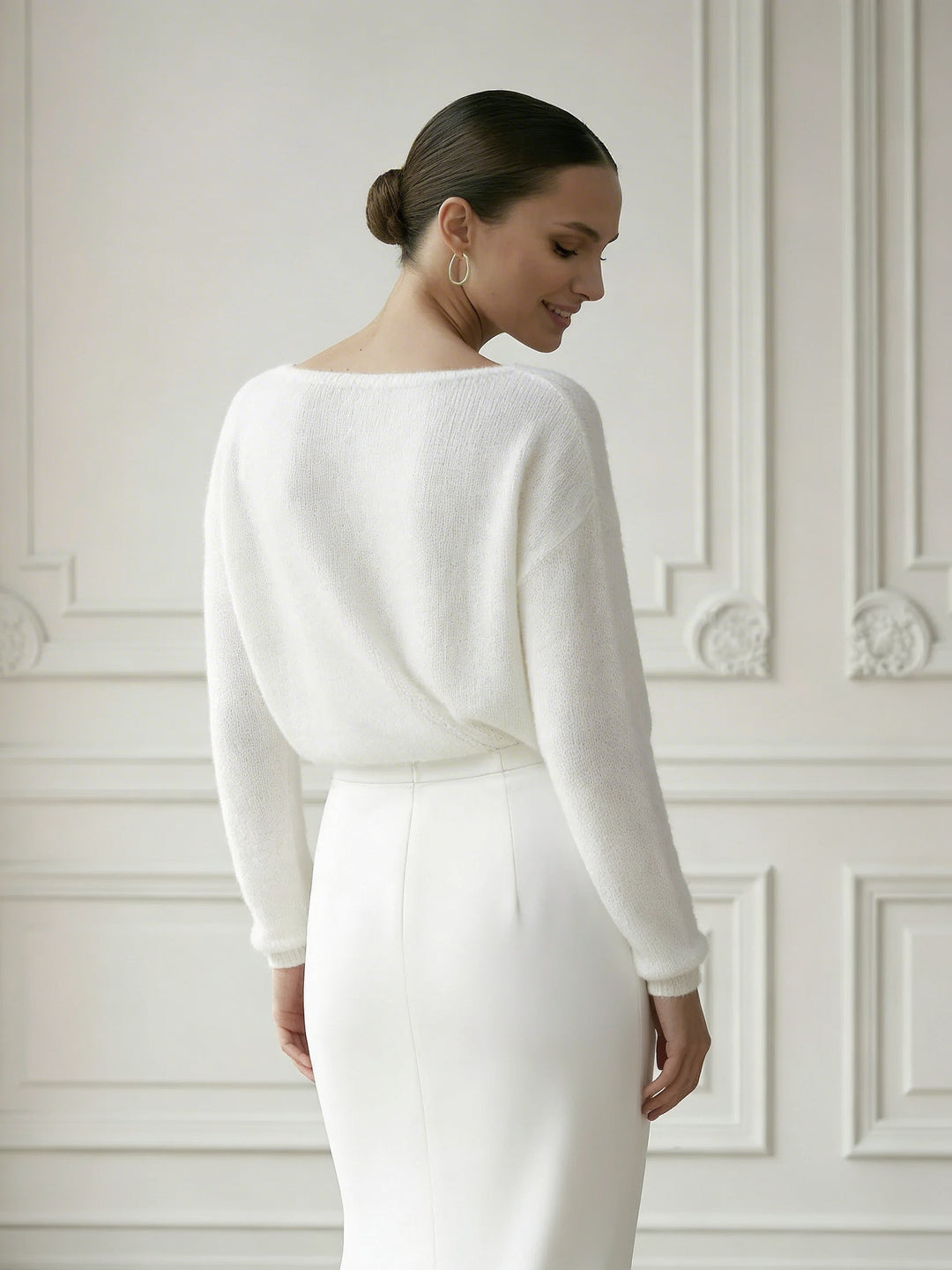 Bridal Knit Top Ivory Mohair Convertible Wedding Cover Up Lace Open Back Layer