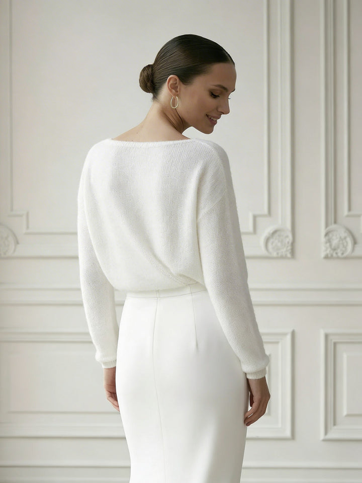 Bridal Knit Top Ivory Mohair Convertible Wedding Cover Up Lace Open Back Layer