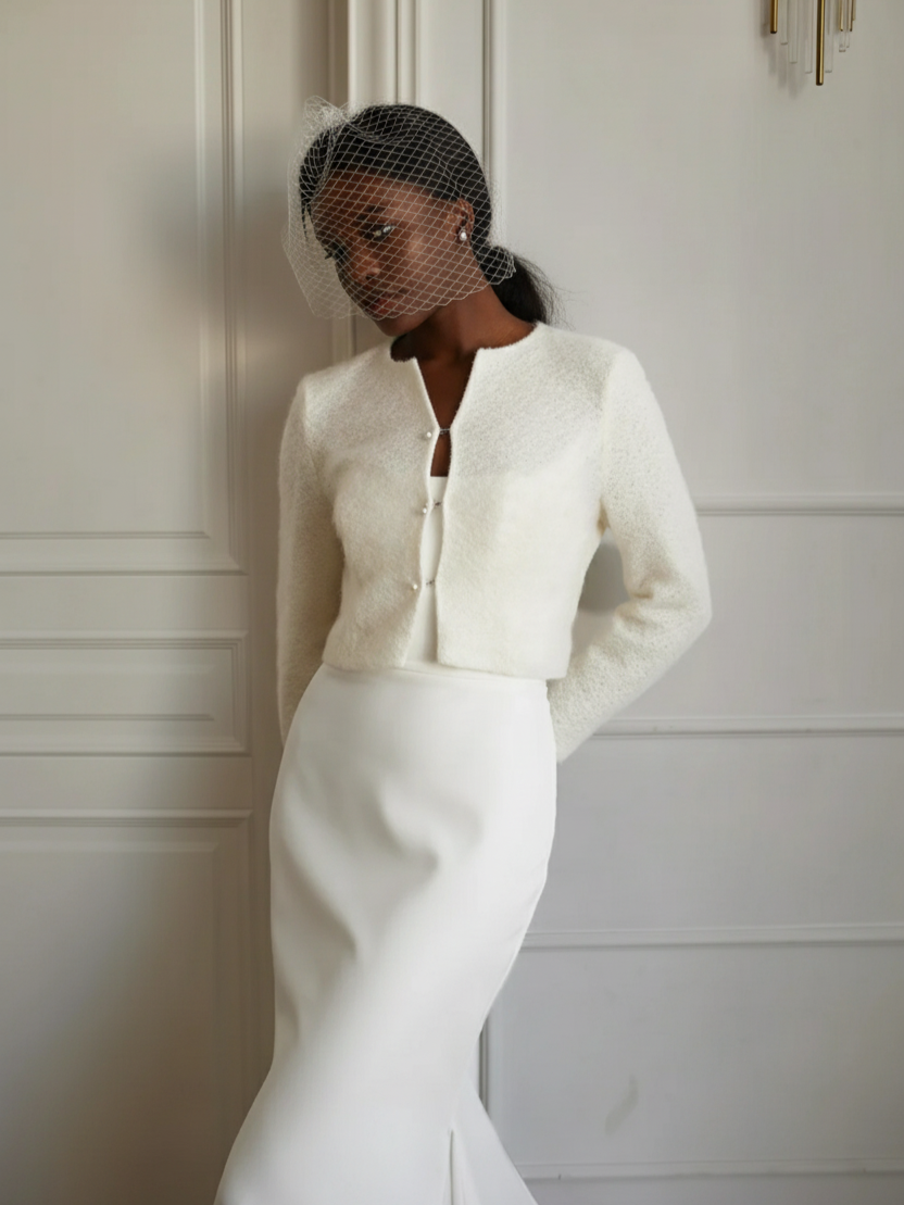 Wedding ivory top wool knitted cardigan bridal cover up for dress