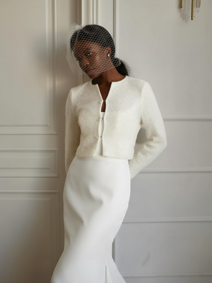 Wedding ivory top wool knitted cardigan bridal cover up for dress