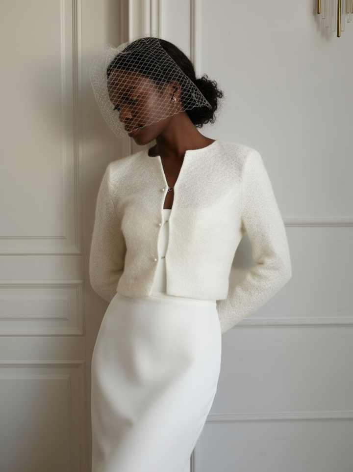 Wedding ivory top wool knitted cardigan bridal cover up for dress