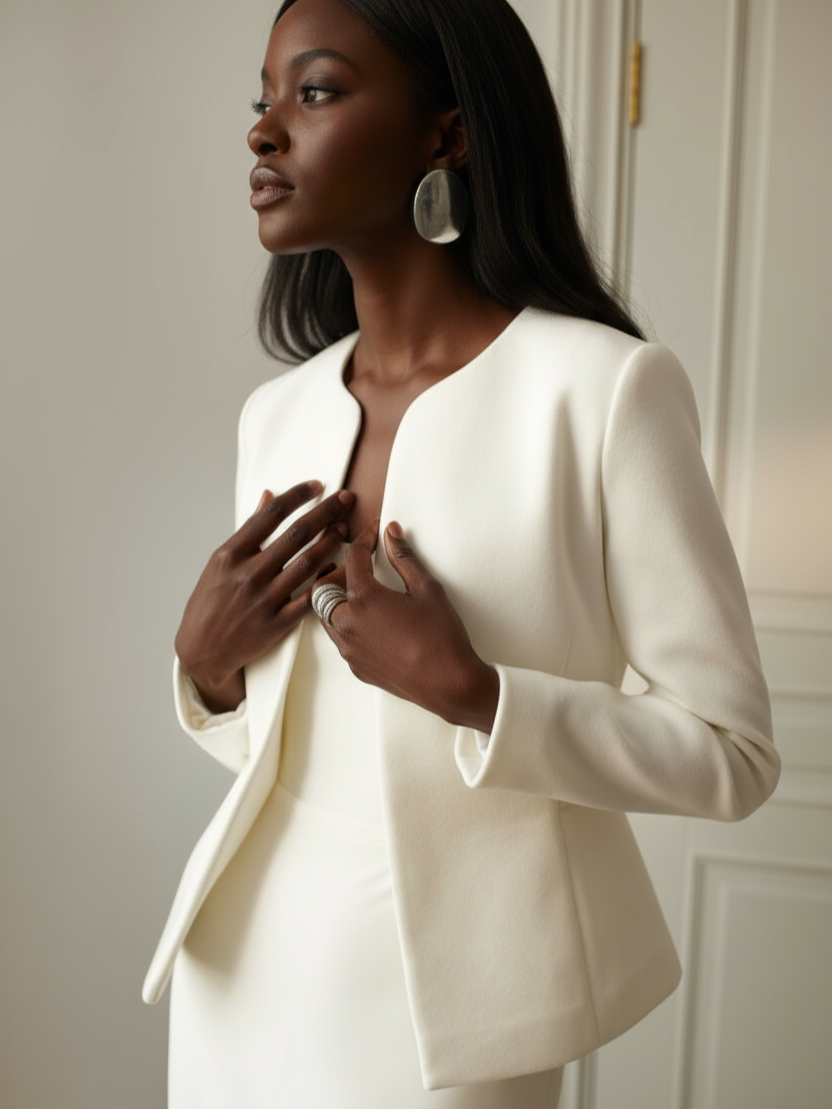 Cashmere bridal blazer white jacket with belt long sleeve wedding cover up