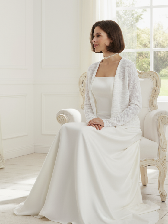 Elegant cotton shawl white bride sweater stylish wedding topper