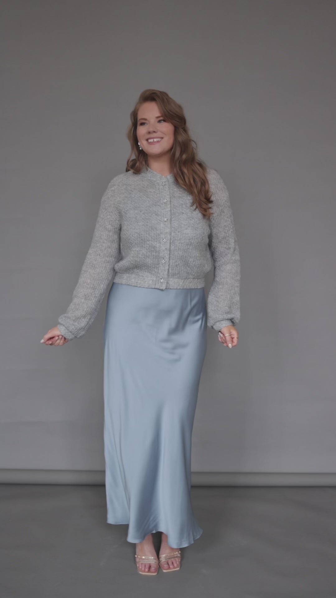 Grey Wool Mohair Bridal Cardigan Bomber with Buttons and Belt