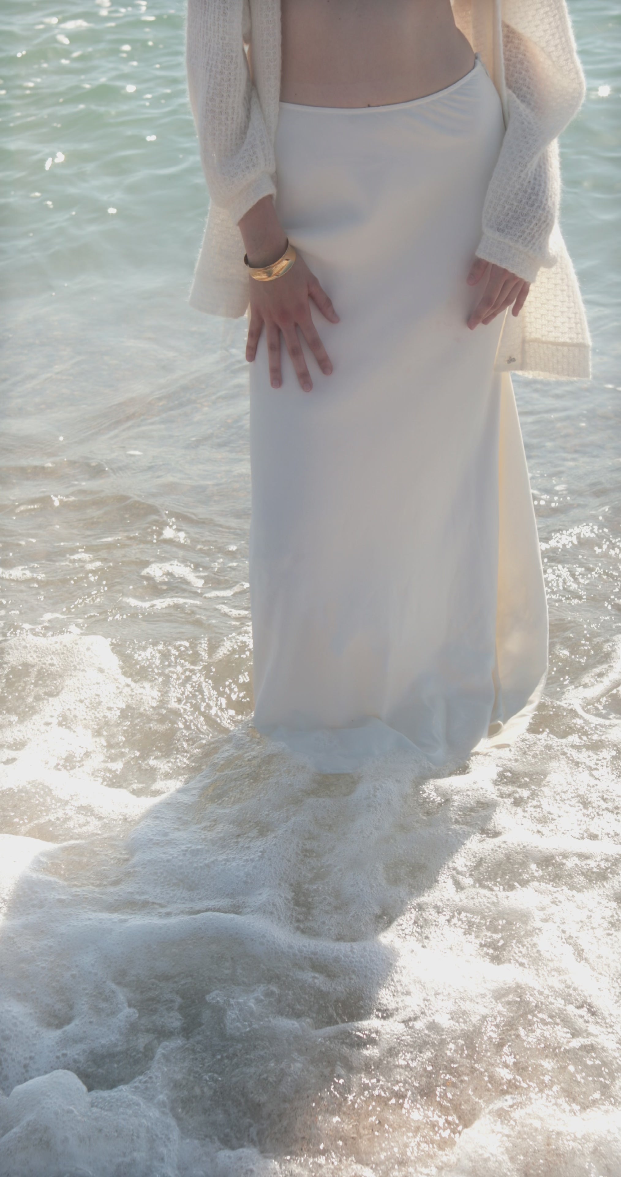 Knit long cardigan in white. Elegant bridal mohair coat with flower buttons