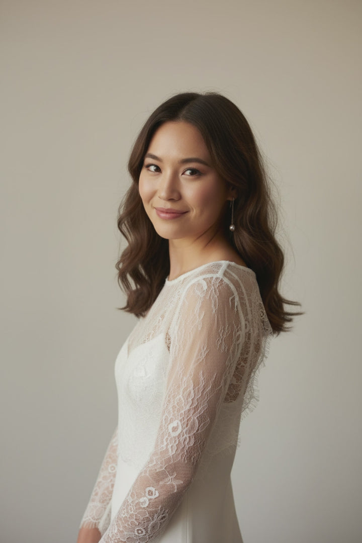 White lace wedding cape cropped top long sleeve bridal layer