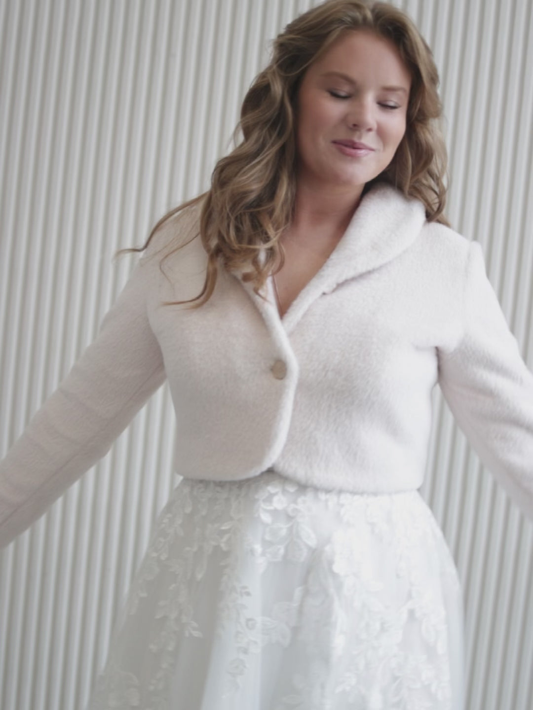 Blush Vegan Angora Bride Jacket with Heart-shaped Buttons