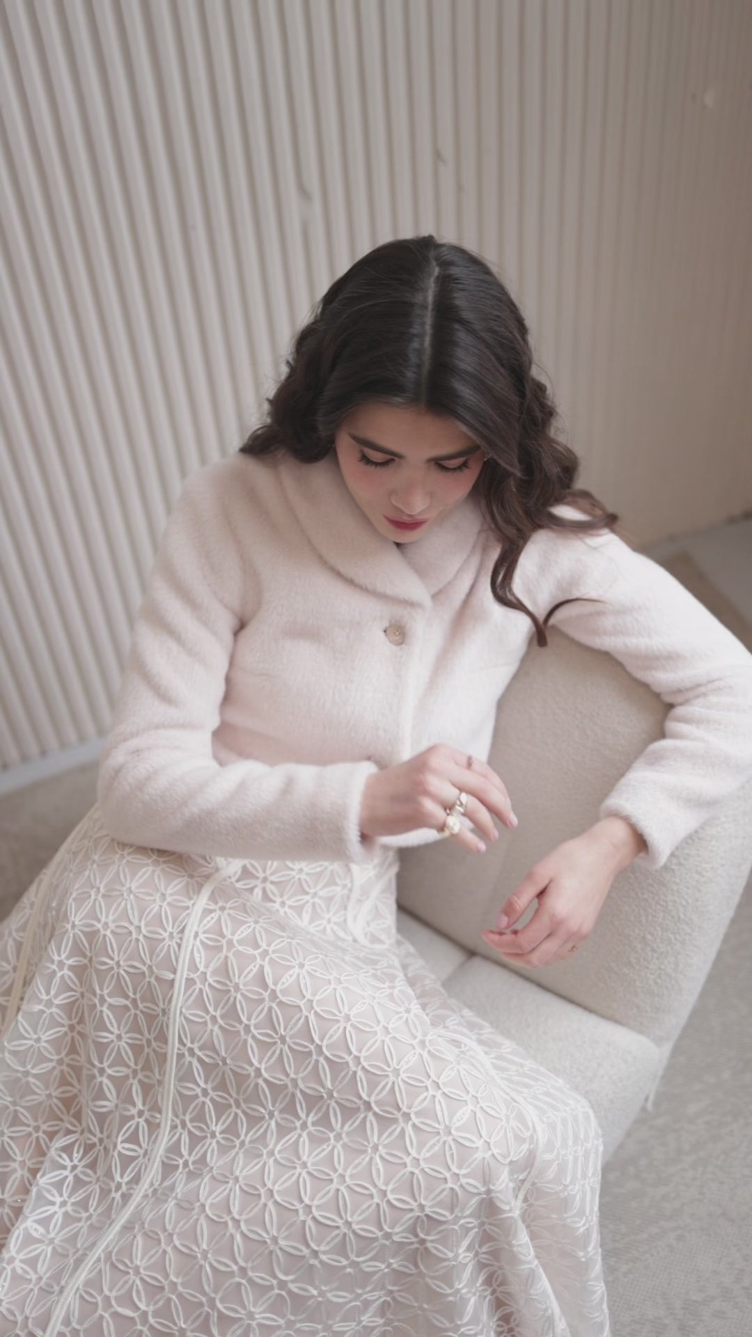 Vegan Angora Wool Bridal Jacket with Button Details in Blush