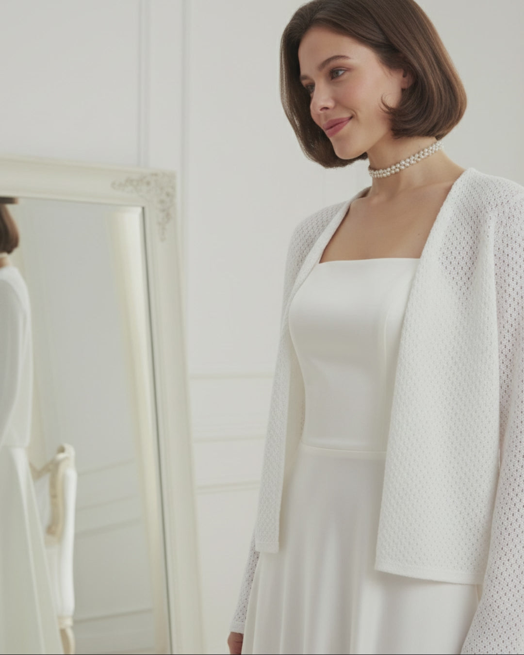 Elegant cotton shawl white bride sweater stylish wedding topper