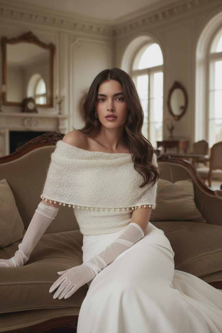 Romantic bridal topper sleeveless cropped top sweater with pearls