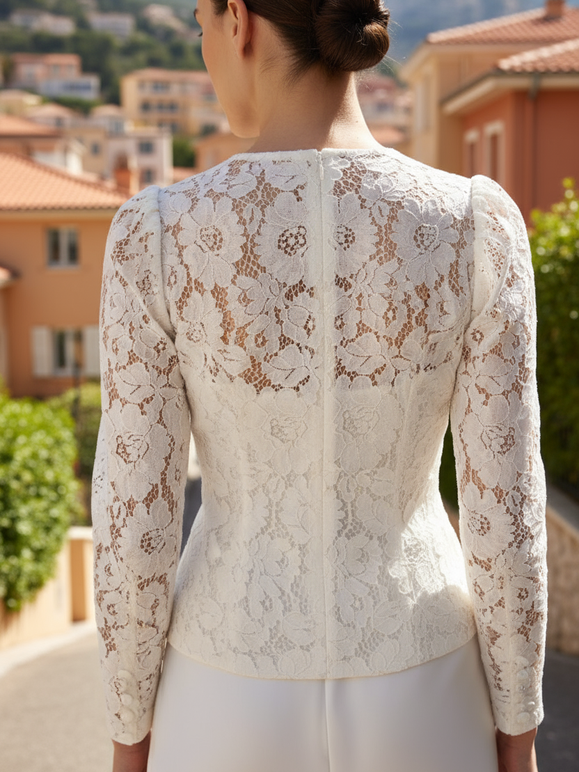 White blazer lace wedding jacket sheer bridal topper for dress