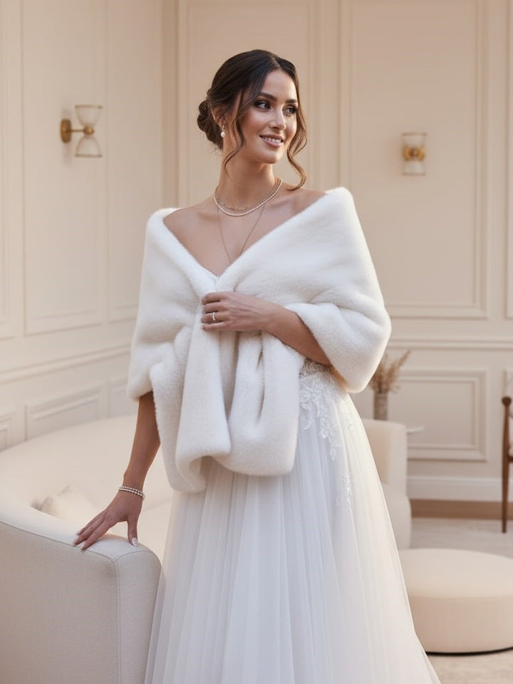 Vegan fur scarf bride winter shawl for gown elegant cape