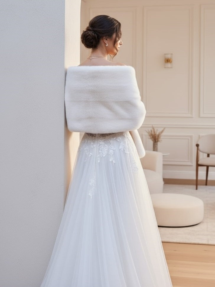 Vegan fur scarf bride winter shawl for gown elegant cape