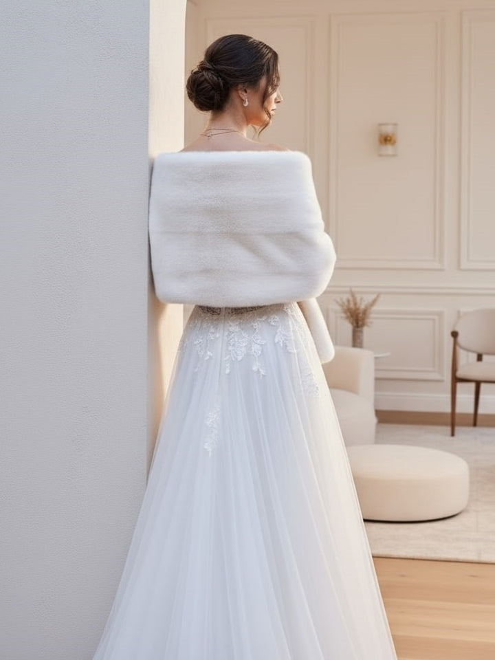 Vegan fur scarf bride winter shawl for gown elegant cape