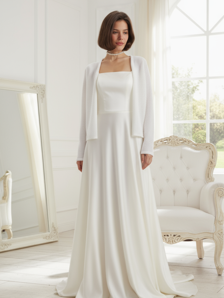 Elegant cotton shawl white bride sweater stylish wedding topper