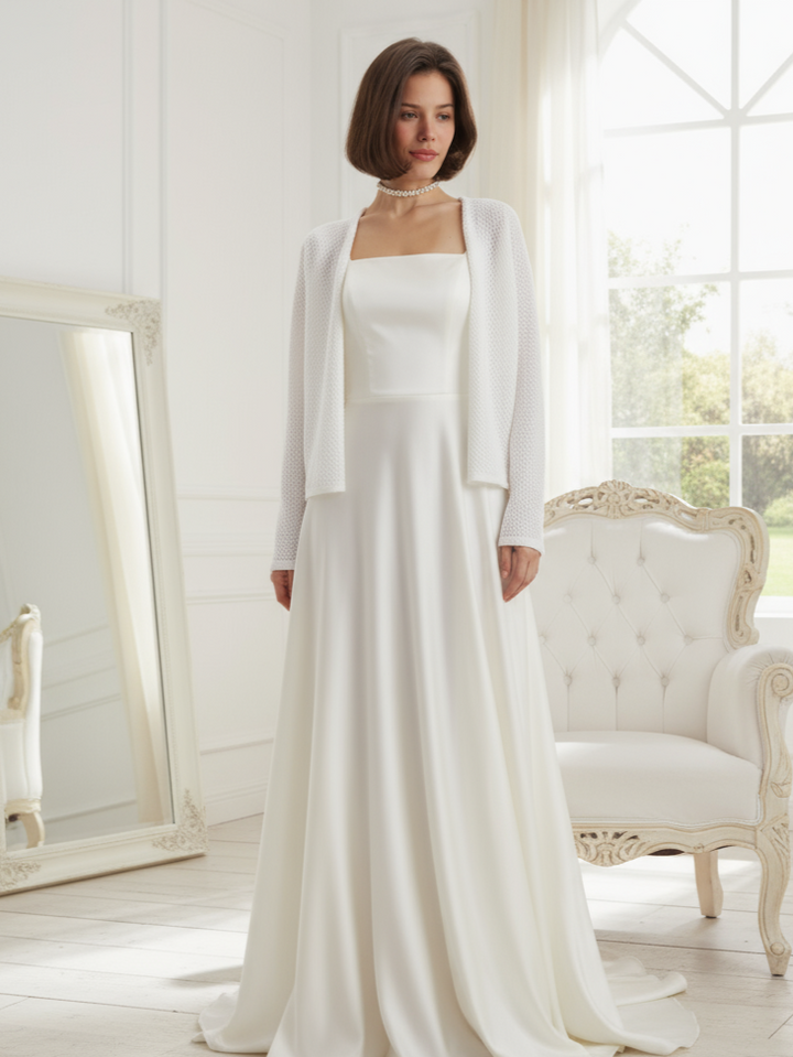 Elegant cotton shawl white bride sweater stylish wedding topper