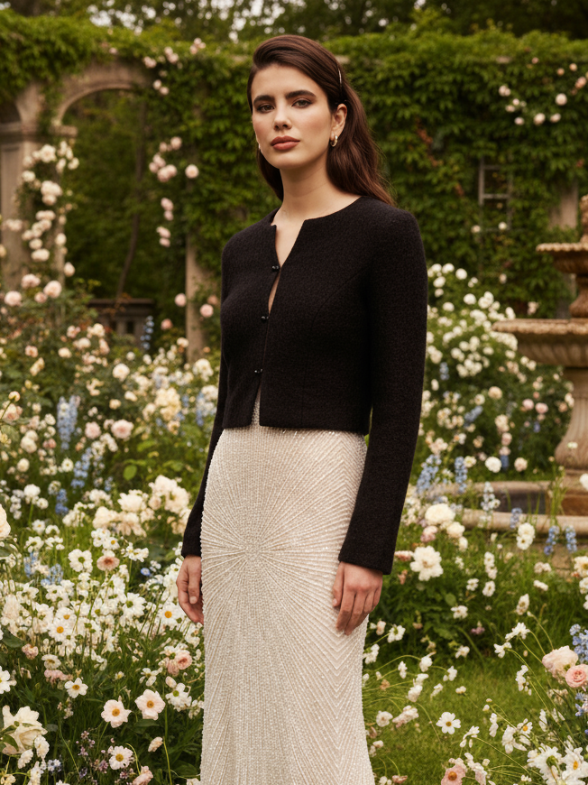 Winter wedding top wool knitted jacket black bridal cardigan