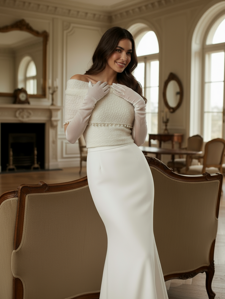 Romantic bridal topper sleeveless cropped top sweater with pearls