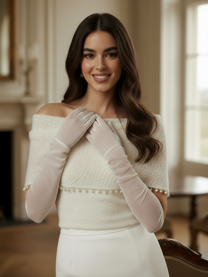 Romantic bridal topper sleeveless cropped top sweater with pearls