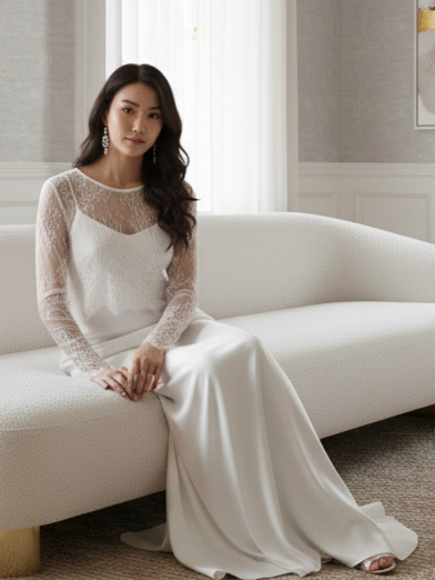 White lace wedding cape cropped top long sleeve bridal layer