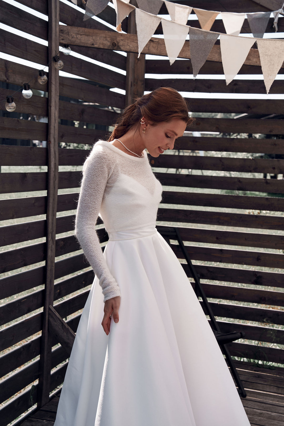 Bridal gown overlay bolero ivory knit sweater wedding wool topper S Bridal gown overlay bolero ivory knit sweater wedding wool topper S