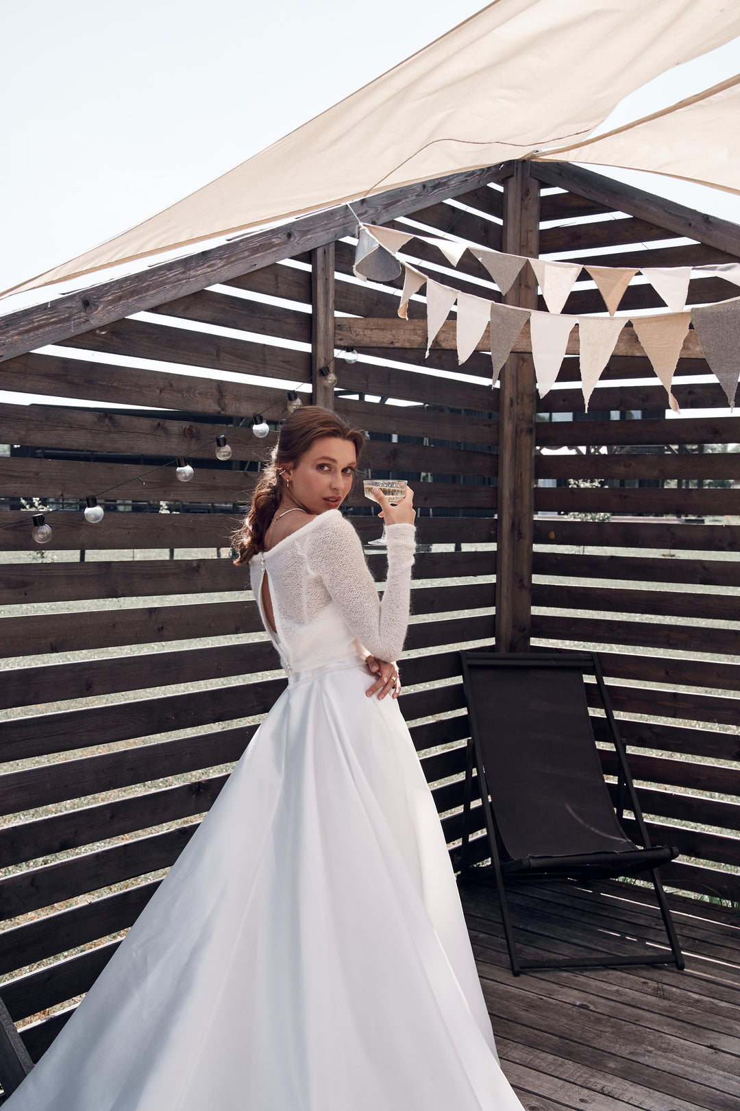 sweater wedding dress Bridal gown overlay bolero ivory knit sweater wedding wool topper L