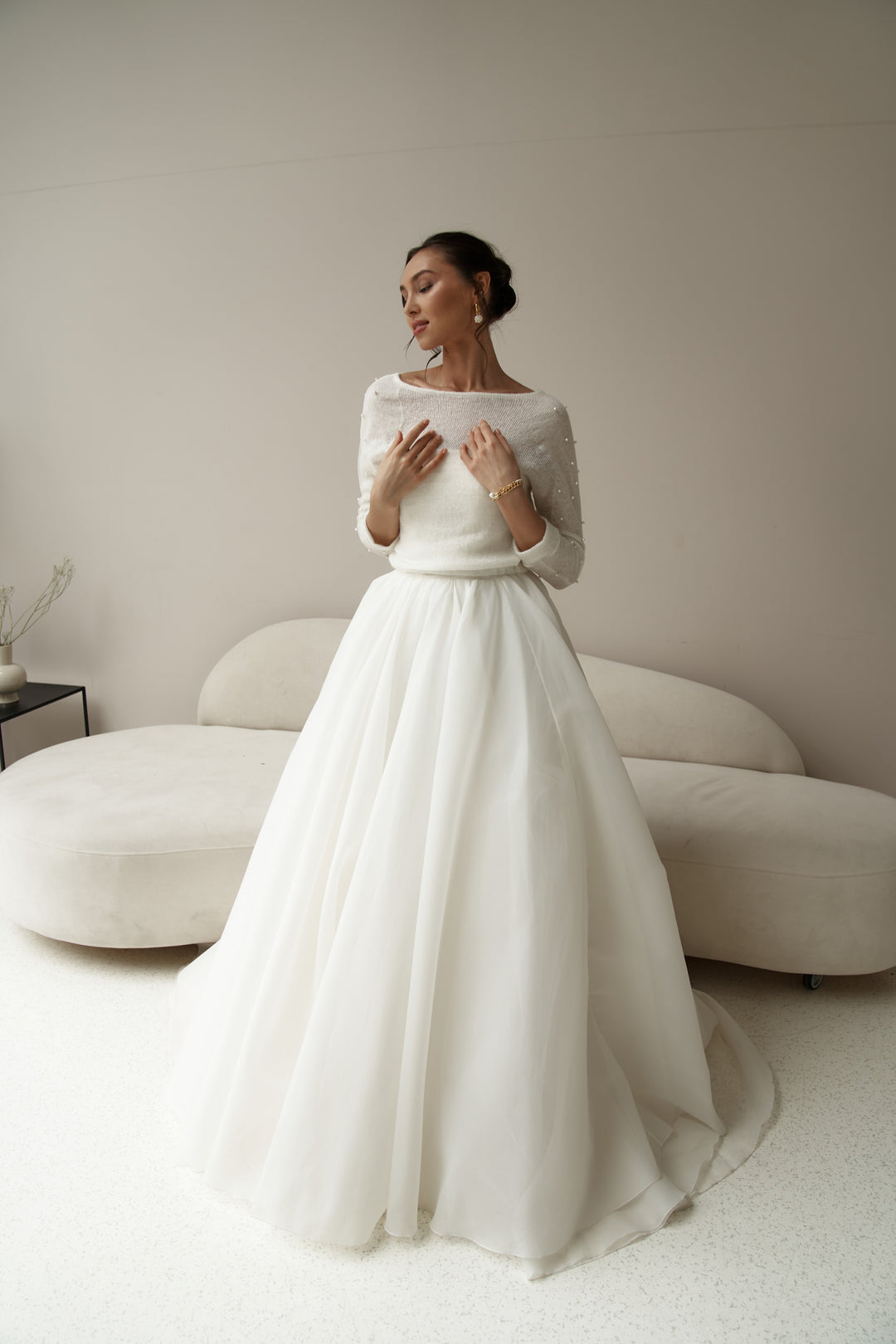 wedding sweater dress Wool Pullover Sweater for Wedding Dress with Elegant Pearl Details M