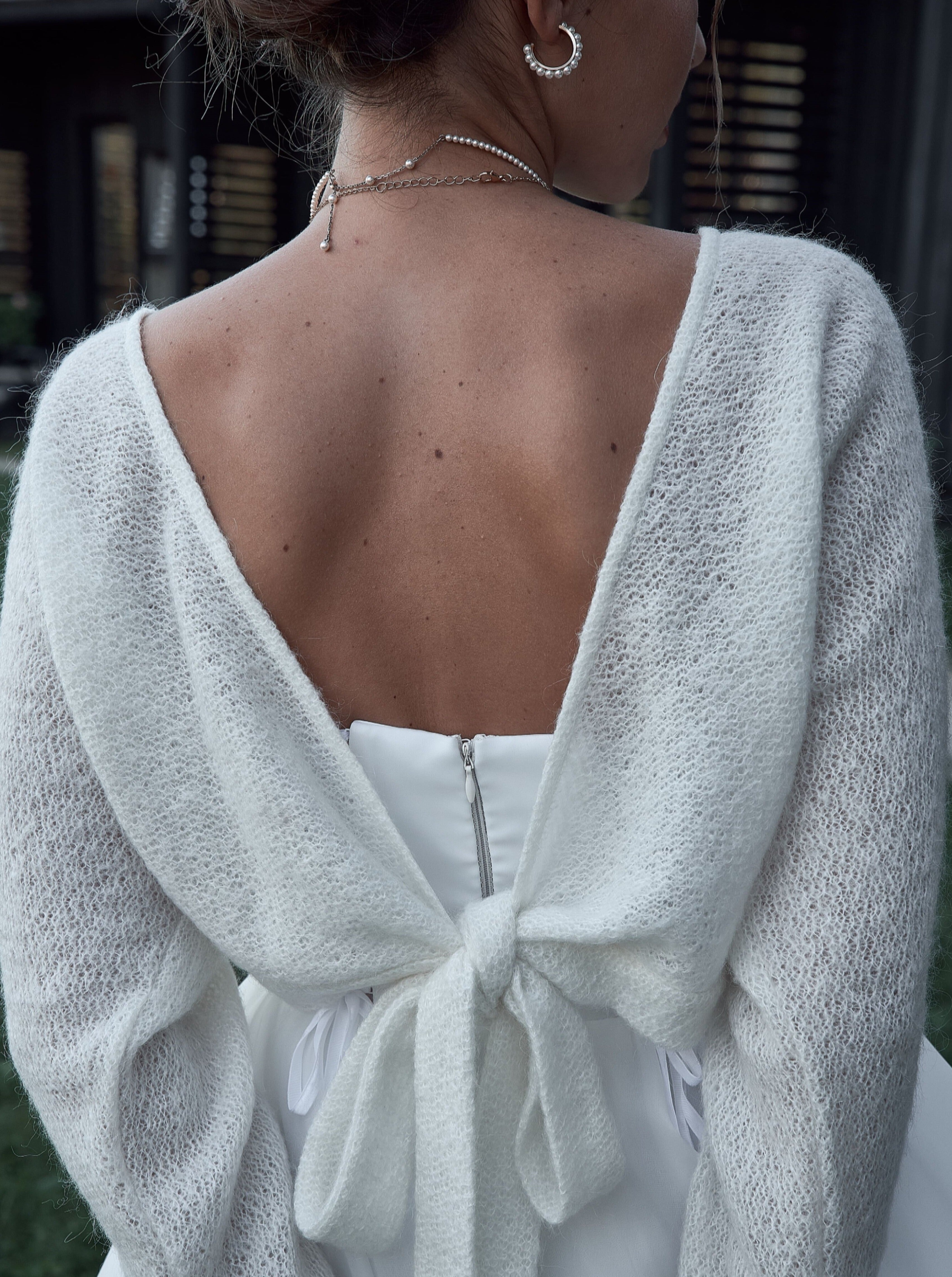 Bridal cardigan for wedding dress. Wool wedding sweater with ties Bridal cardigan for wedding dress. Wool wedding sweater with ties